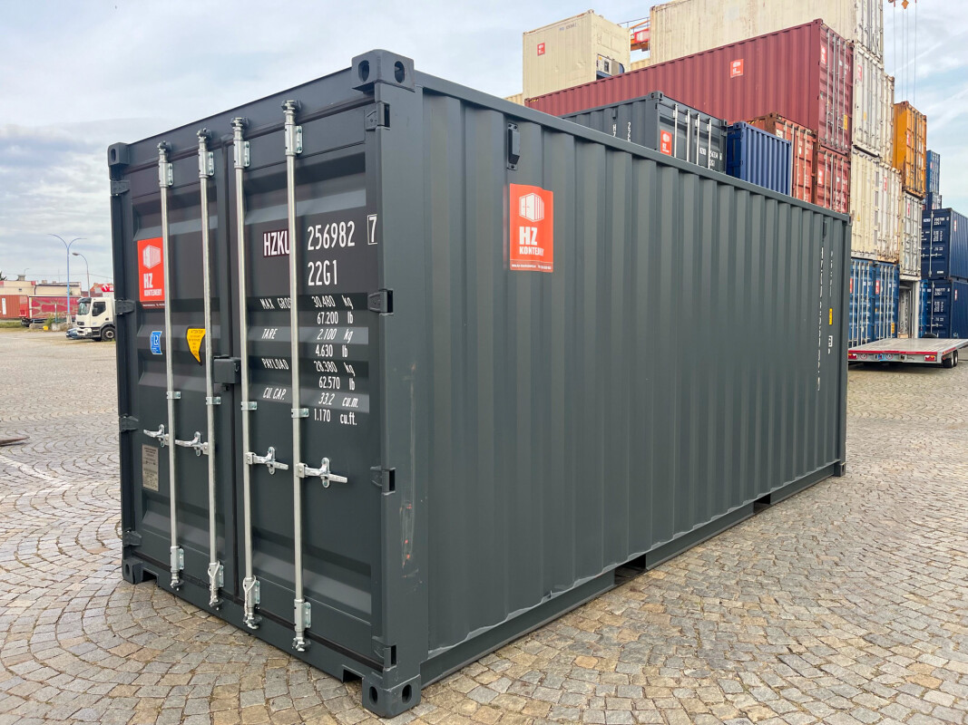 Donkergrijze container maat 20 voet, geen verzending